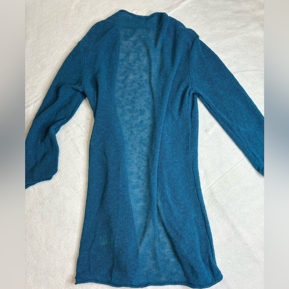 Coldwater Creek Blue Linen Blend Long Cardigan Sweater M